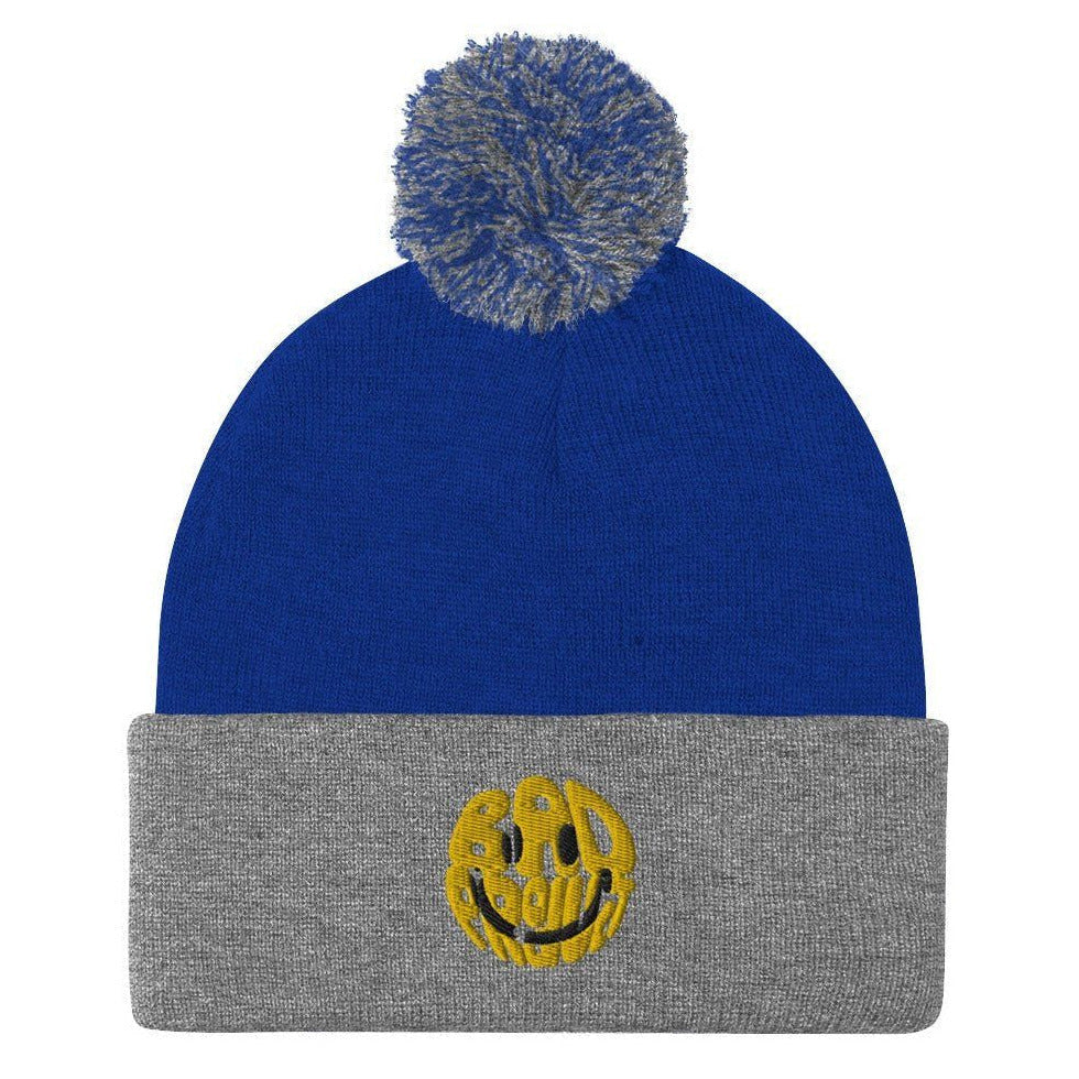 Smiley Pom Beanie - Royal/ Heather Grey