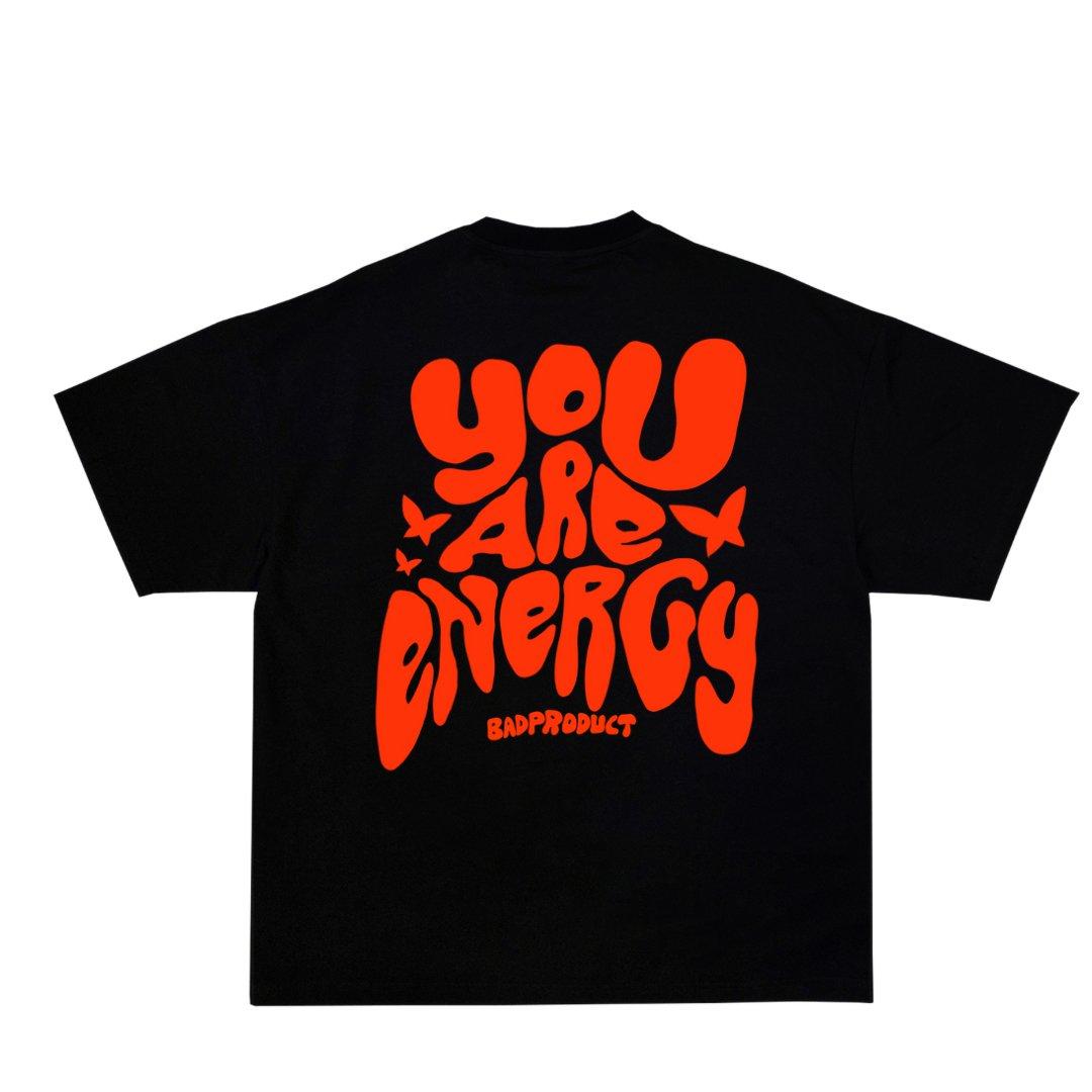 Black 'You Are Energy Tee' with vibrant orange text