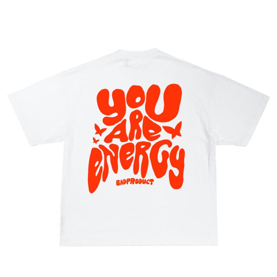 White 'You Are Energy Tee' with vibrant orange text